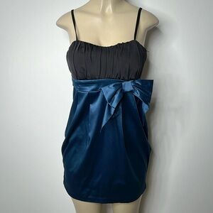 Papaya medium turquoise satin mini dress with bow detail